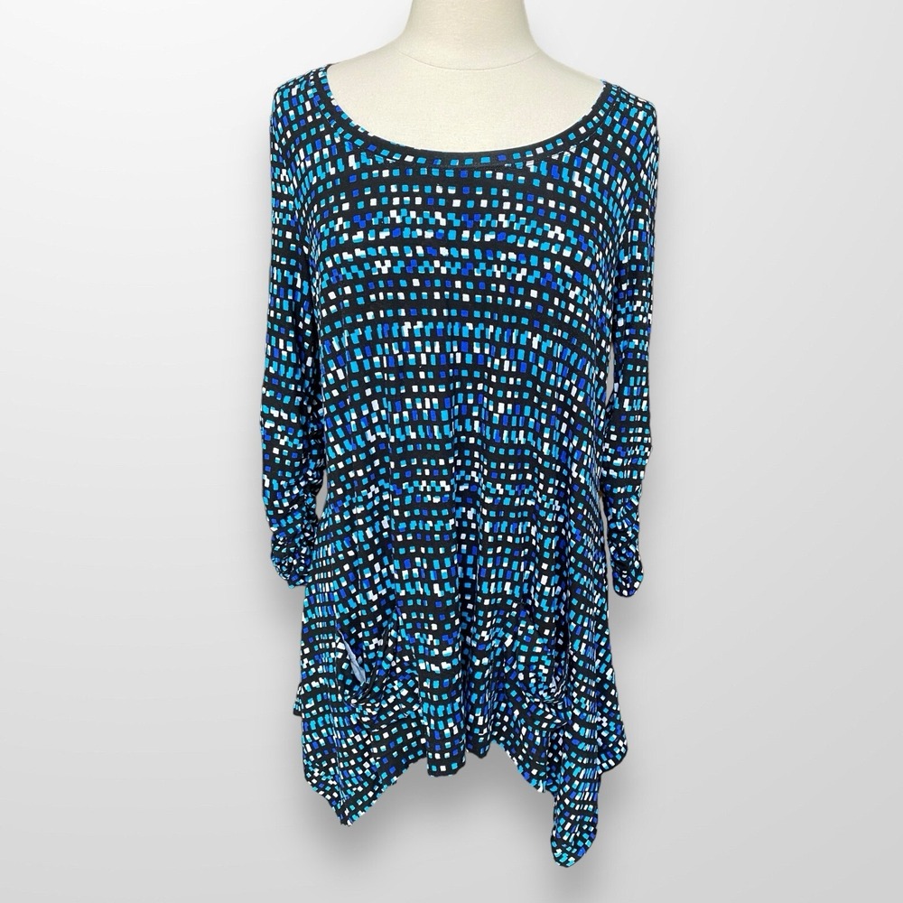 Premise Studio Women Size 0X Tunic Blouse Top Stretch Flowy‎ Slinky 3/4 Sleeve
